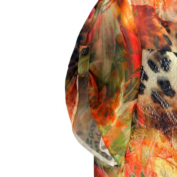 Chico's Top Womens 3 Multicolor Cheetah Floral Summer Surprise Mesh Overlay - Picture 4 of 12